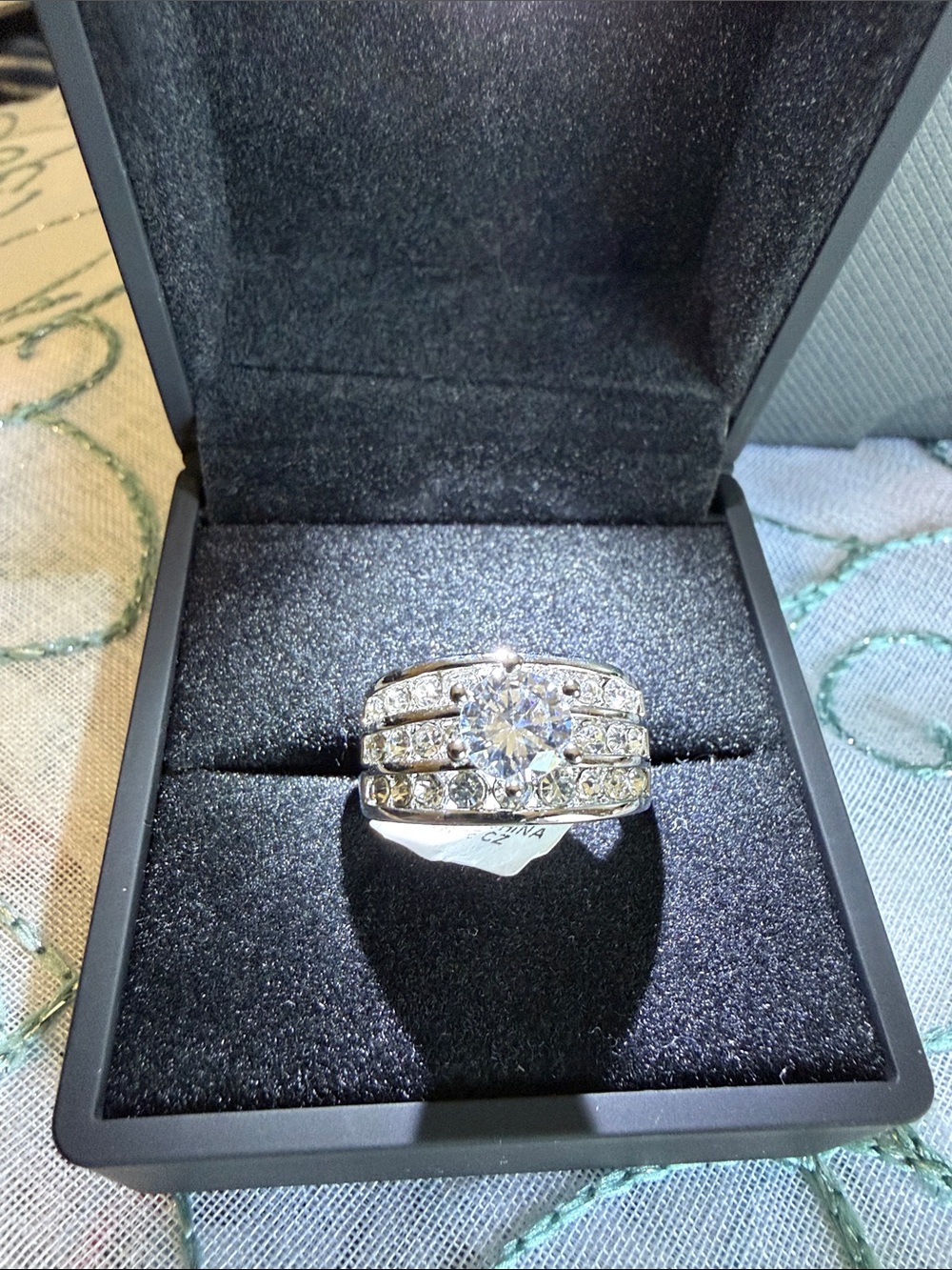 Silver-Tone Cubic Zirconia Bridal Style Ring